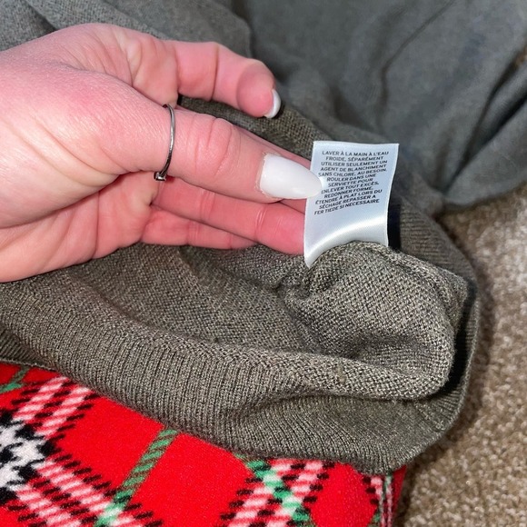 Leith sweater olive green 3/4 sleeve knit loose fit boxy cotton wool blend SZ SM - Picture 9 of 11